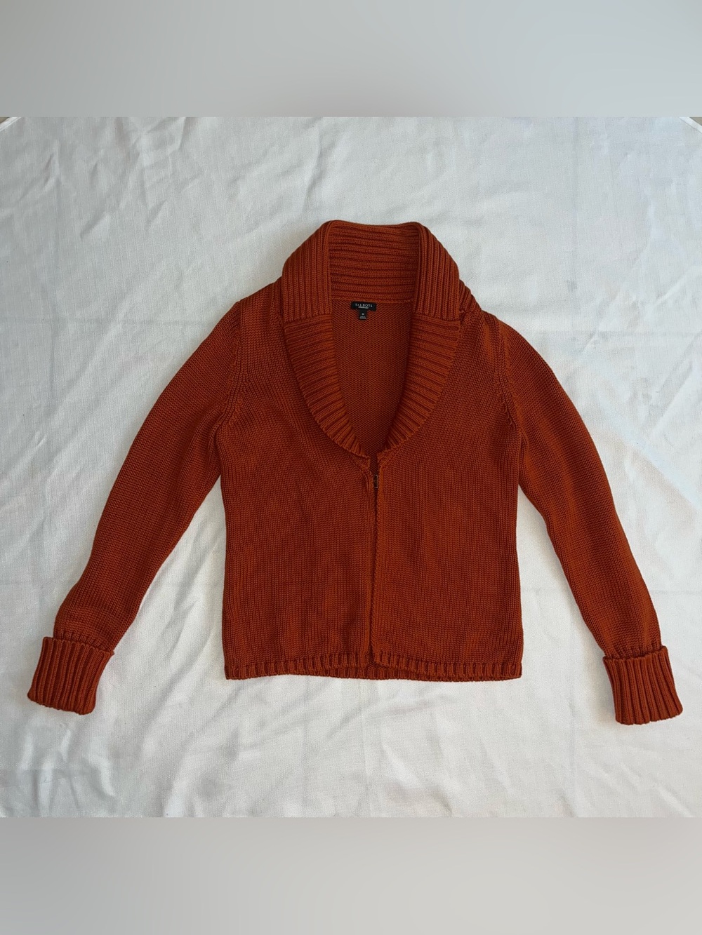 Talbots Womens Burnt Orange Collar Cardigan Sweater 100% Cotton Minimalist M